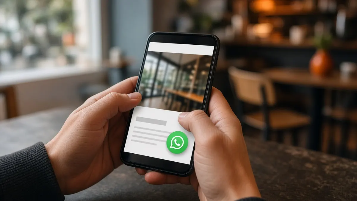 Person holding a phone showing a professional's website with the contact button highlighted